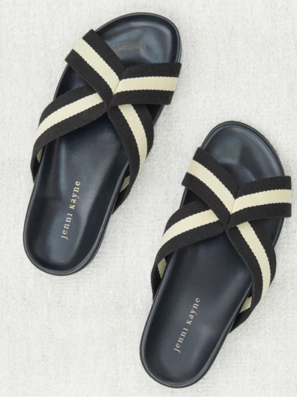 Jenni Kayne Black and Cream Striped Crossband Slides